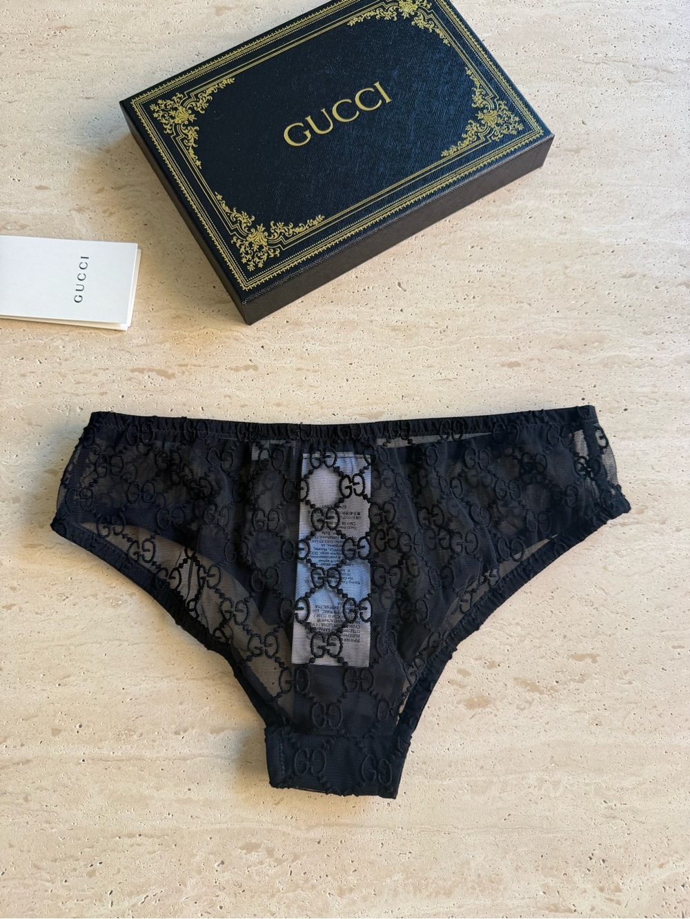 NWT Gucci Embroidered GG Logo Black Tulle Lingerie Set Sz/ S - Picture 11 of 16